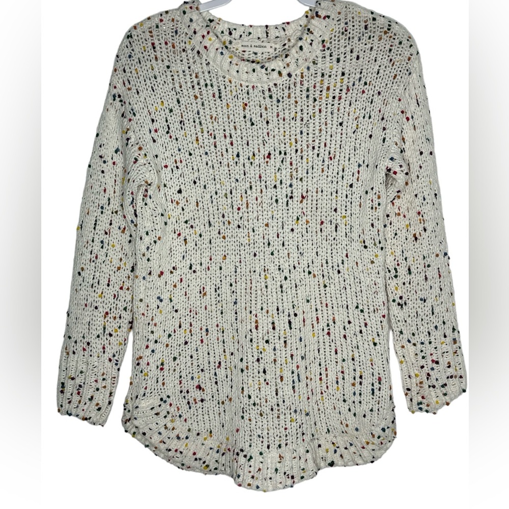 Anthropologie Moon‎ & Madison Womens Beige W/colorful Sweater Pullover Medium